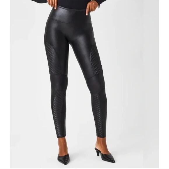SPANX Moto faux-leather leggings Size Medium Bikercore Black - Picture 2 of 10